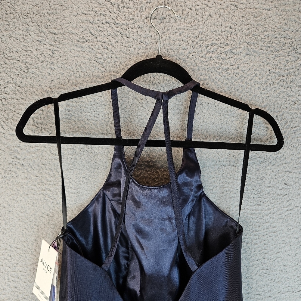 Alyce Paris Navy Shine Fit & Flare Mini Dress Sz 6 Cocktail Evening Home coming - Picture 7 of 14